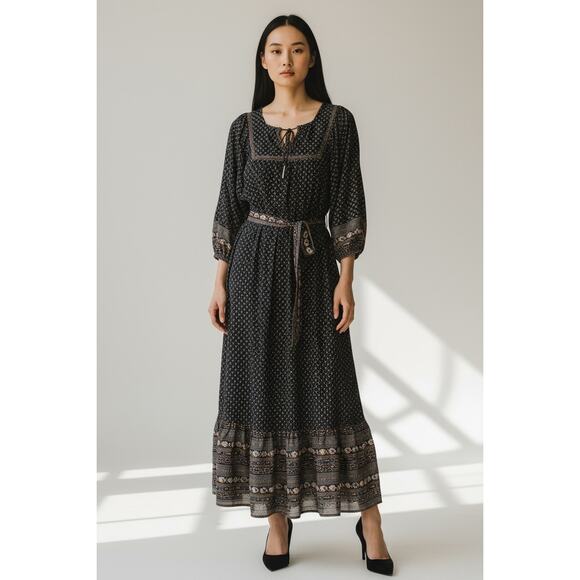 American Eagle Dresses & Skirts - American Eagle AE77 Organic Cotton Boho Peasant Maxi Dress Tie Belt Size S NWT